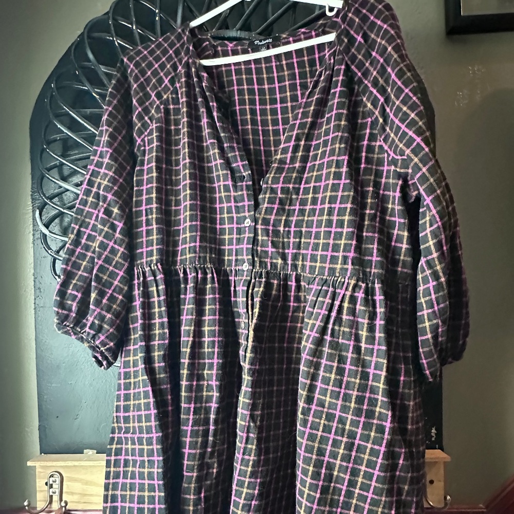 Madewell Plaid Flannel Raglan Button-Front Shirtdress